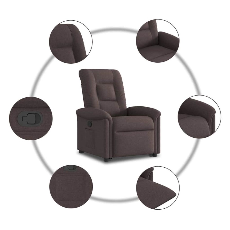 Sillón reclinable elevable tela marrón