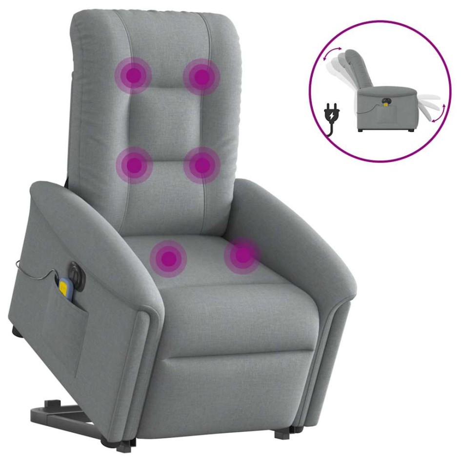Sillón de masaje eléctrico reclinable elevable tela gris