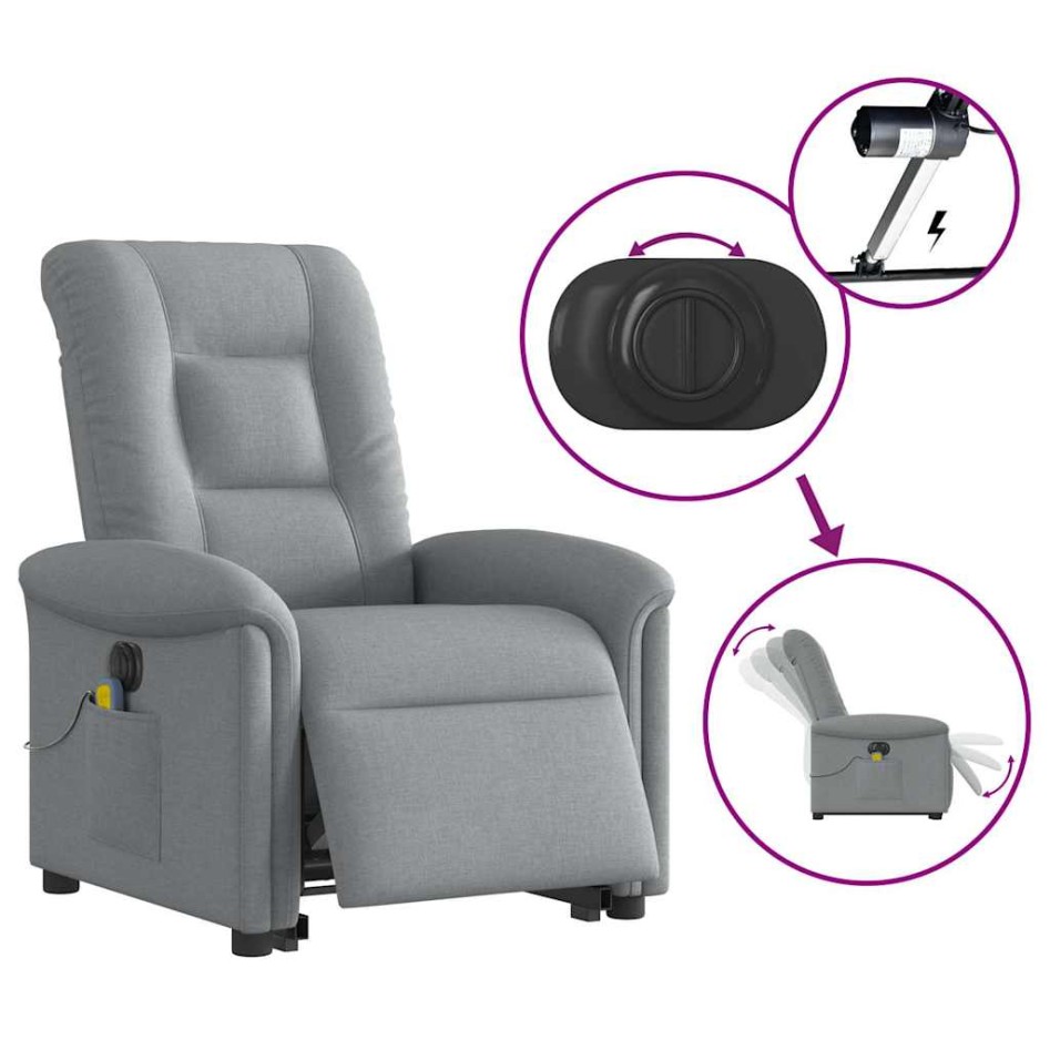 Sillón de masaje eléctrico reclinable elevable tela gris