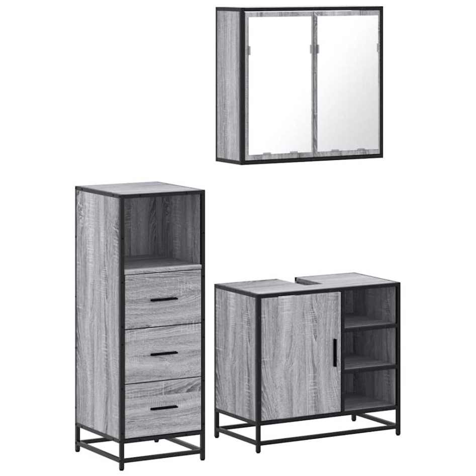 Set de muebles de baño 3 pzas madera contrachapada gris