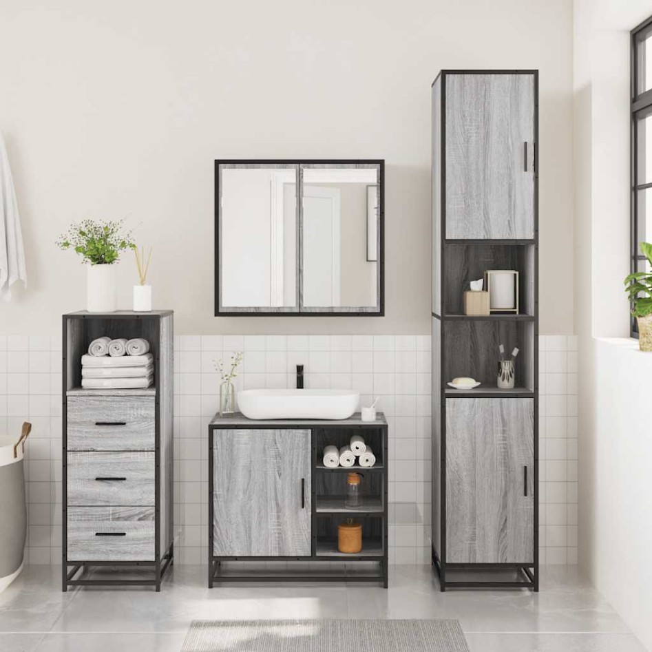 Set de muebles de baño 3 pzas madera contrachapada gris