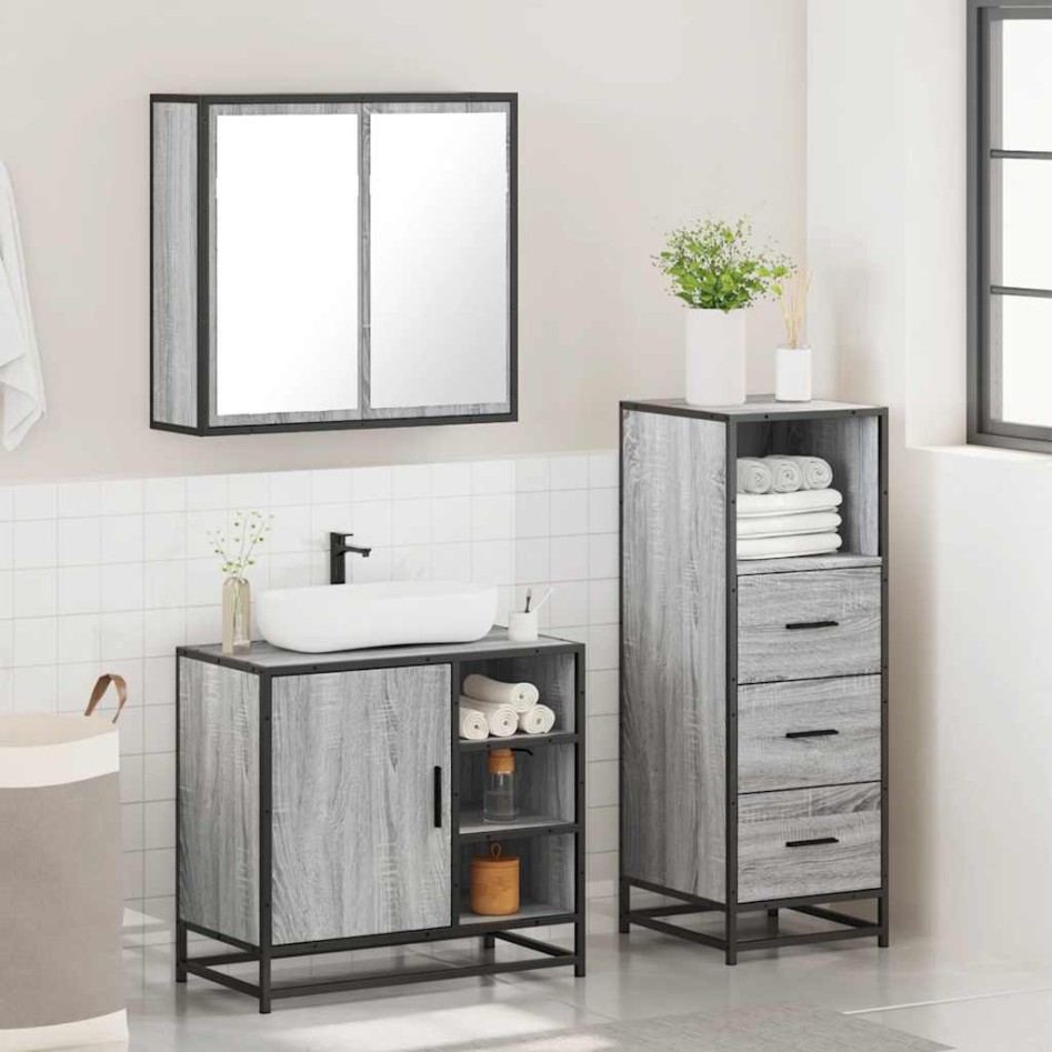 Set de muebles de baño 3 pzas madera contrachapada gris