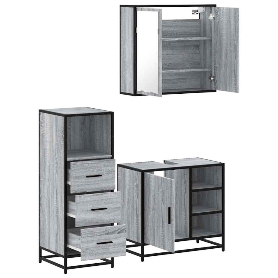 Set de muebles de baño 3 pzas madera contrachapada gris