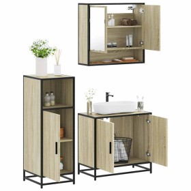 Set de muebles de baño 3 pzas madera contrachapada roble