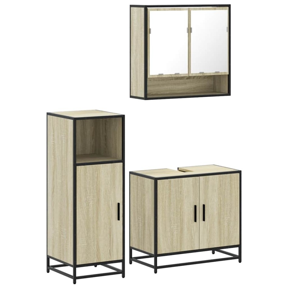 Set de muebles de baño 3 pzas madera contrachapada roble