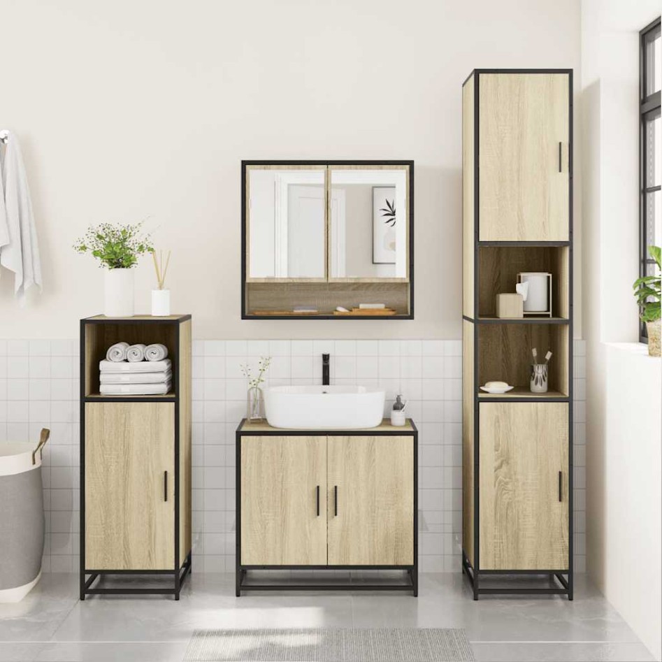 Set de muebles de baño 3 pzas madera contrachapada roble