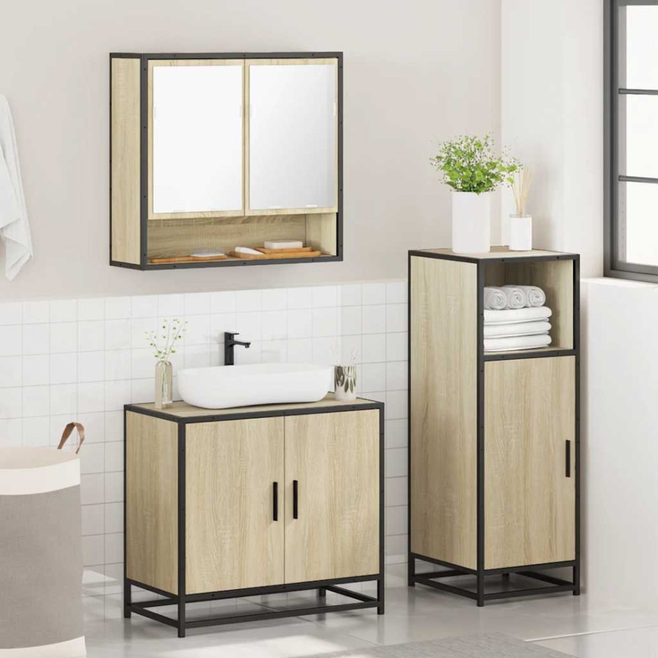 Set de muebles de baño 3 pzas madera contrachapada roble