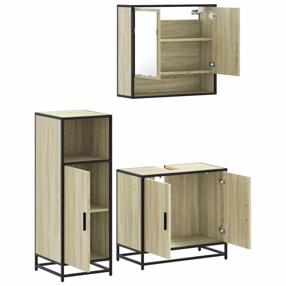 Set de muebles de baño 3 pzas madera contrachapada roble