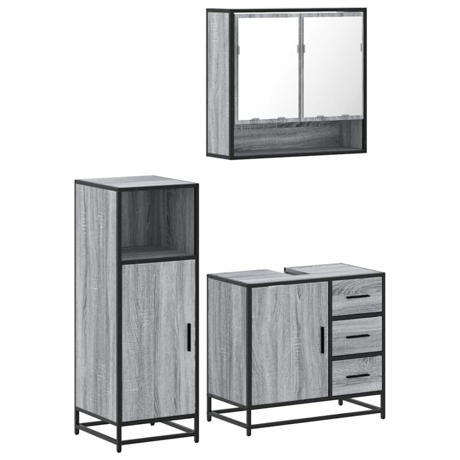 Set de muebles de baño 3 pzas madera contrachapada gris