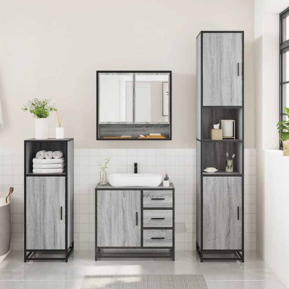 Set de muebles de baño 3 pzas madera contrachapada gris