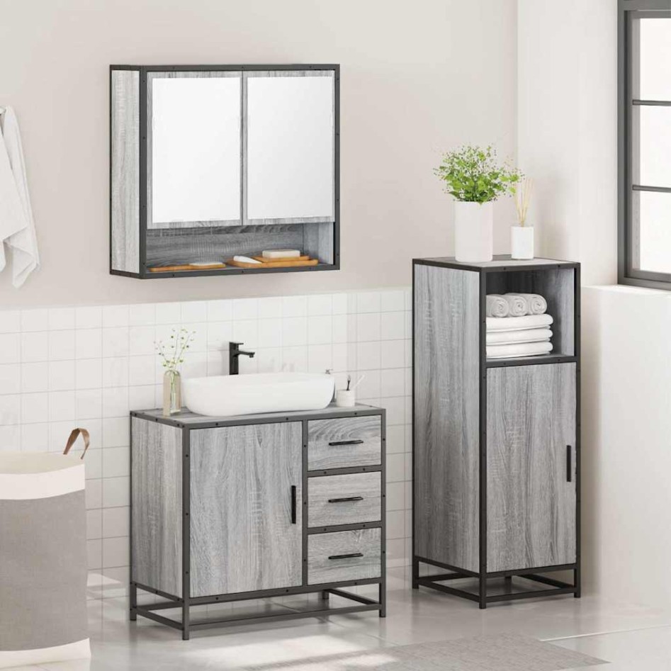 Set de muebles de baño 3 pzas madera contrachapada gris