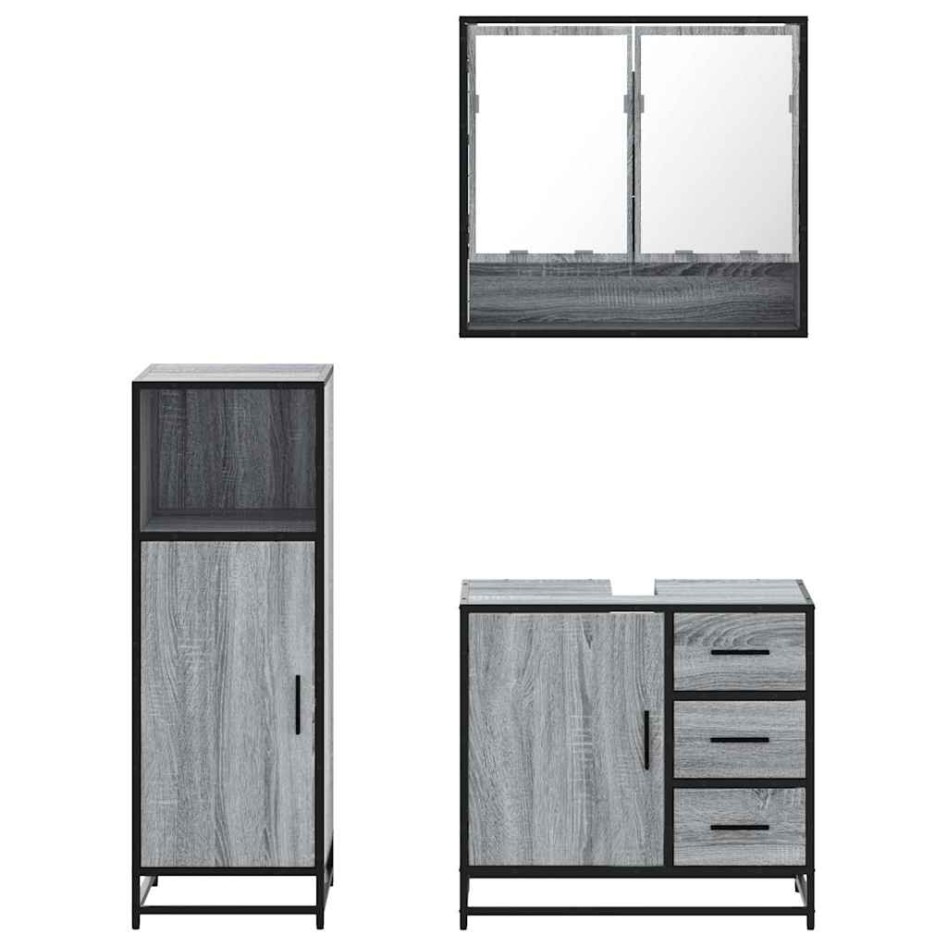 Set de muebles de baño 3 pzas madera contrachapada gris