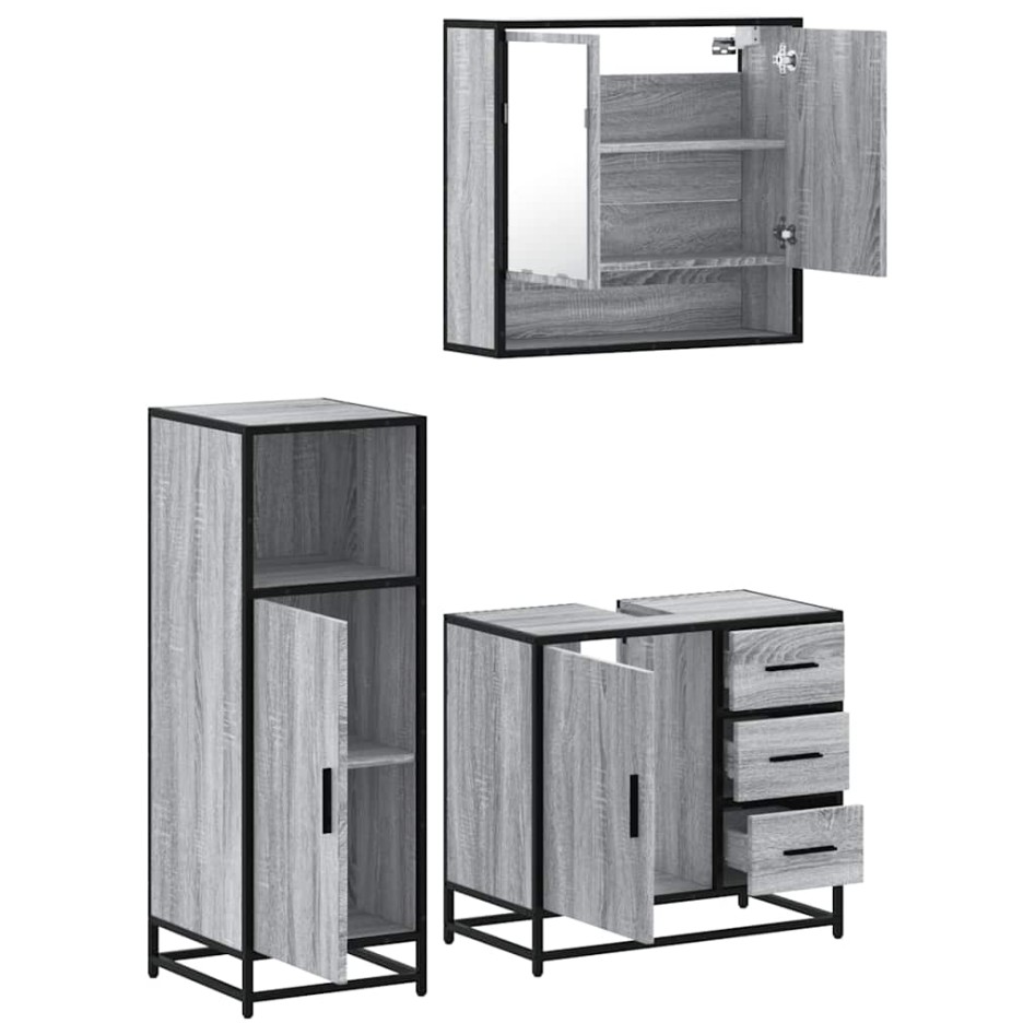 Set de muebles de baño 3 pzas madera contrachapada gris