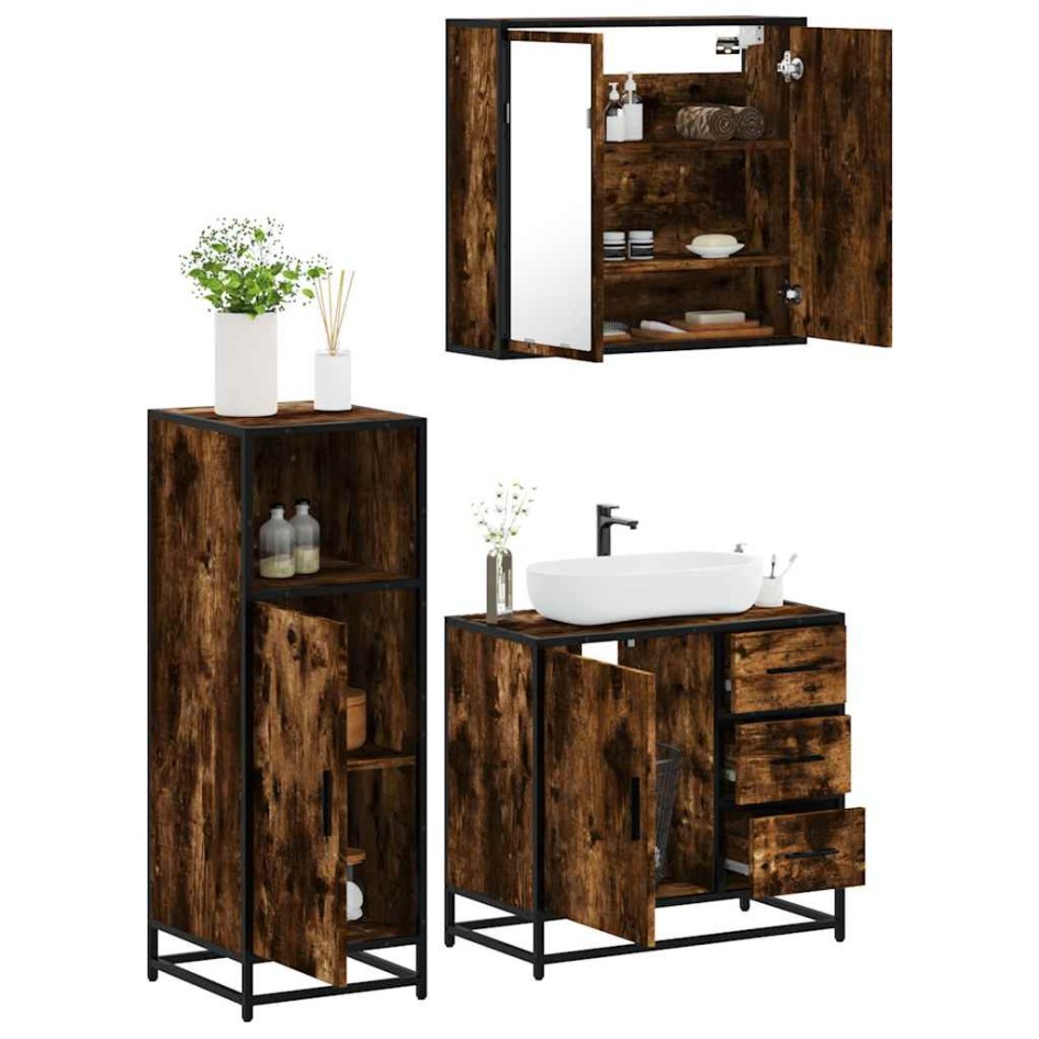 Set de muebles baño 3 pzas madera contrachapada roble