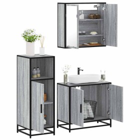 Set de muebles de baño 3 pzas madera contrachapada gris