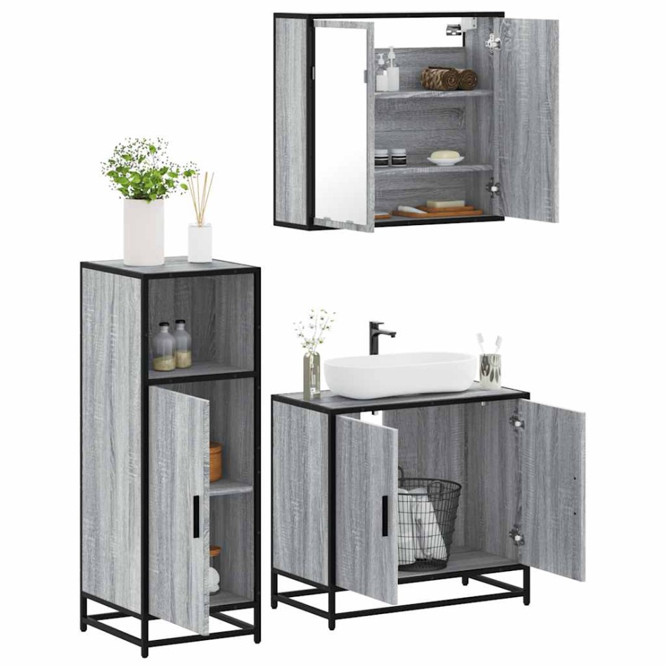 Set de muebles de baño 3 pzas madera contrachapada gris