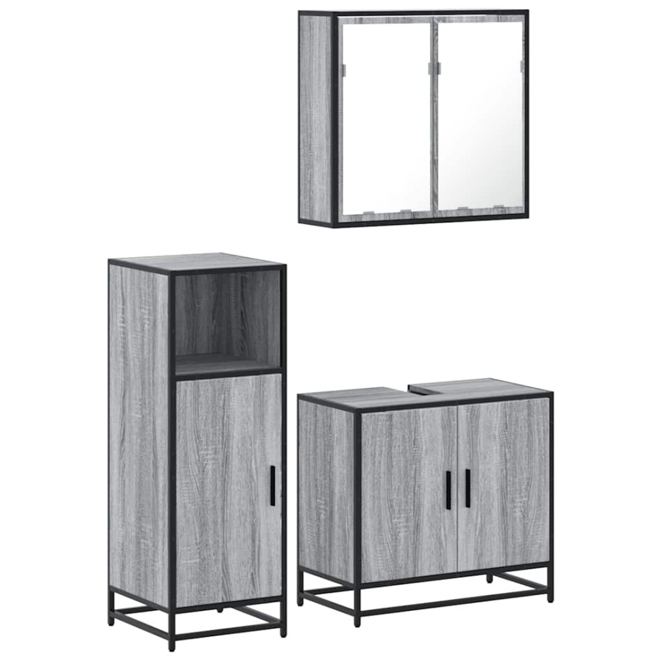 Set de muebles de baño 3 pzas madera contrachapada gris