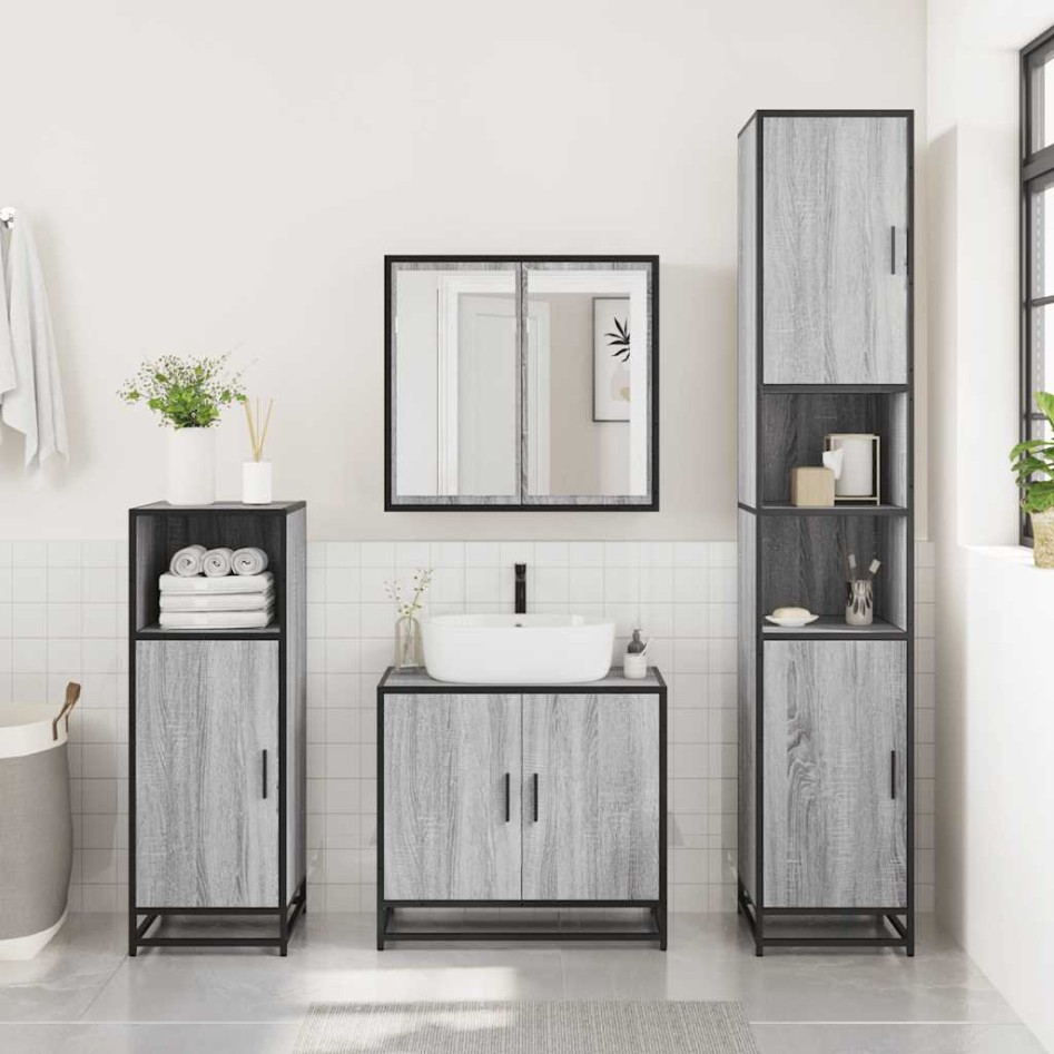 Set de muebles de baño 3 pzas madera contrachapada gris