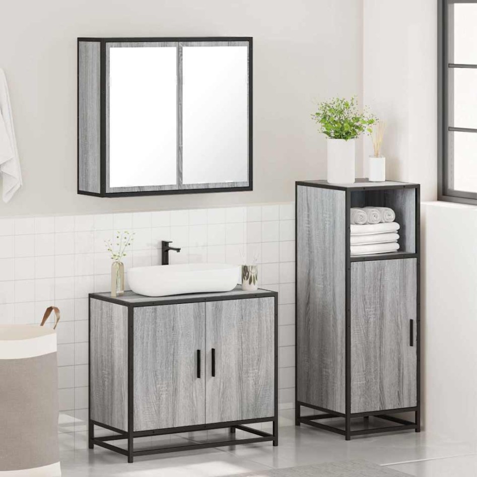 Set de muebles de baño 3 pzas madera contrachapada gris