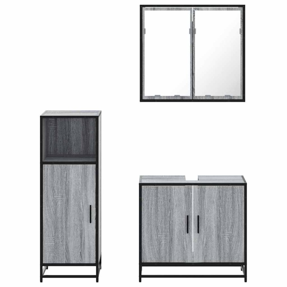 Set de muebles de baño 3 pzas madera contrachapada gris