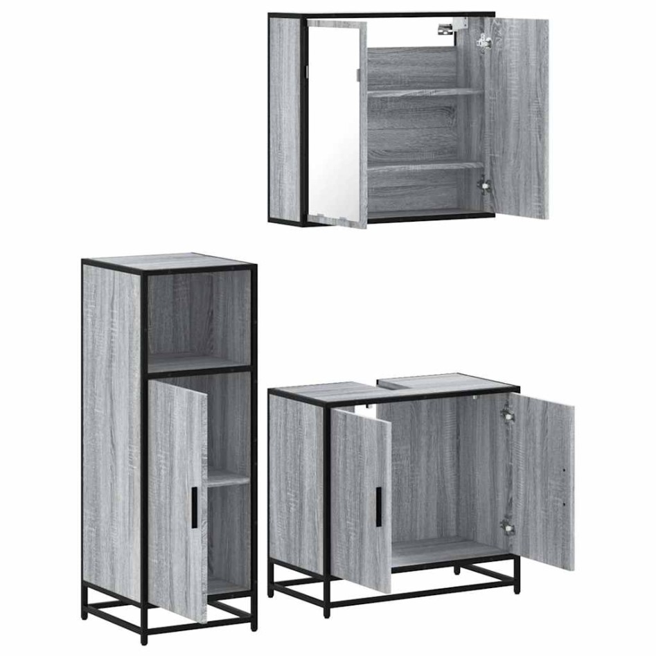 Set de muebles de baño 3 pzas madera contrachapada gris