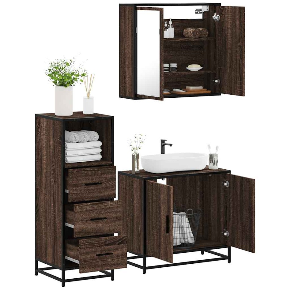 Set de muebles baño 3 pzas madera contrachapada roble