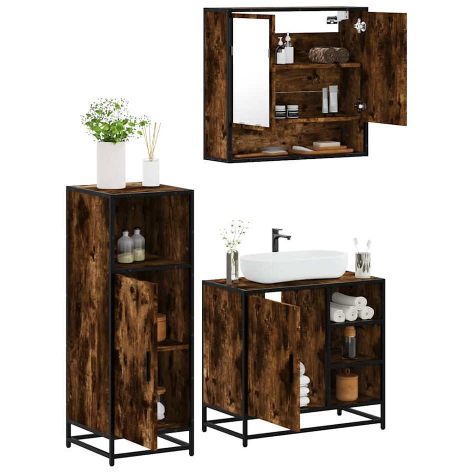 Set de muebles baño 3 pzas madera contrachapada roble