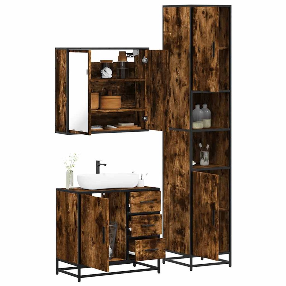 Set de muebles baño 3 pzas madera contrachapada roble