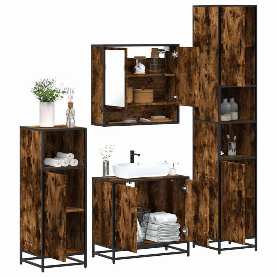Set de muebles baño 4 pzas madera contrachapada roble