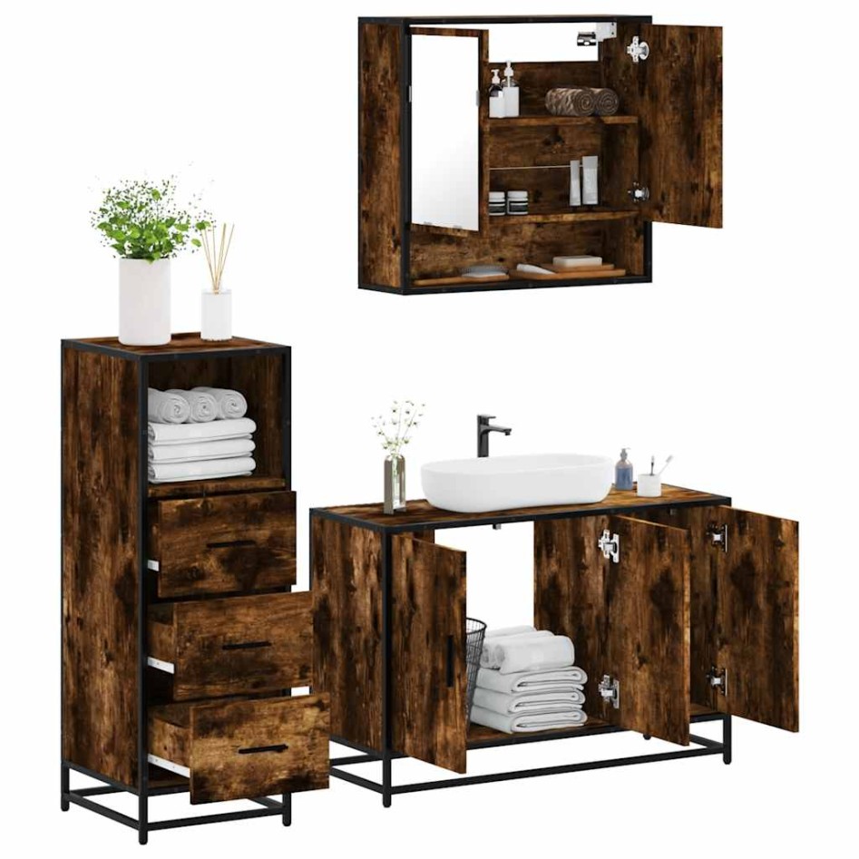 Set de muebles baño 3 pzas madera contrachapada roble