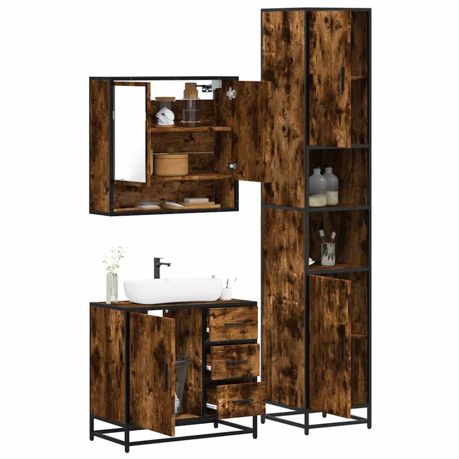 Set de muebles baño 3 pzas madera contrachapada roble