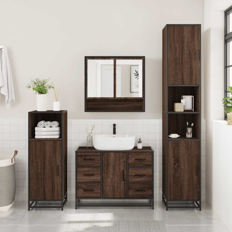 Set de muebles baño 4 pzas madera contrachapada roble