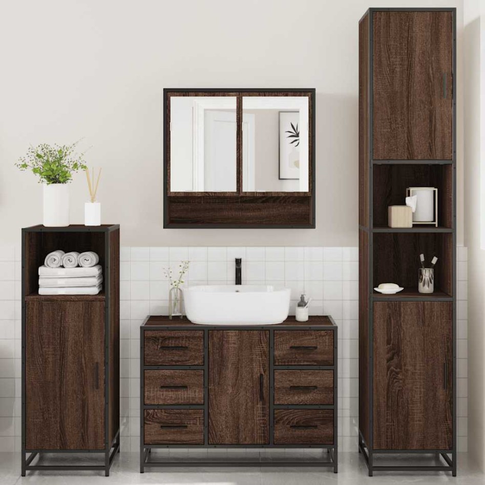 Set de muebles baño 4 pzas madera contrachapada roble