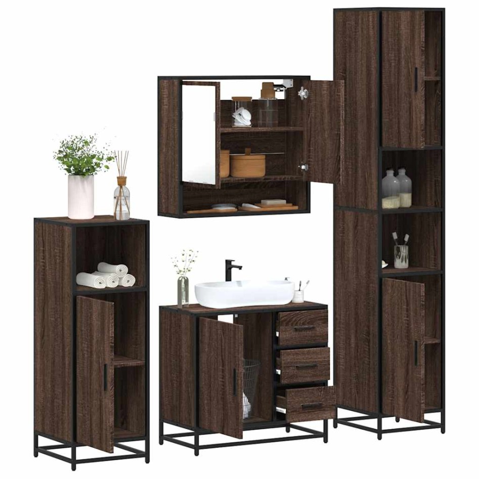 Set de muebles baño 4 pzas madera contrachapada roble