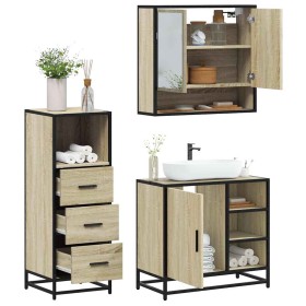 Set de muebles de baño 3 pzas madera contrachapada roble