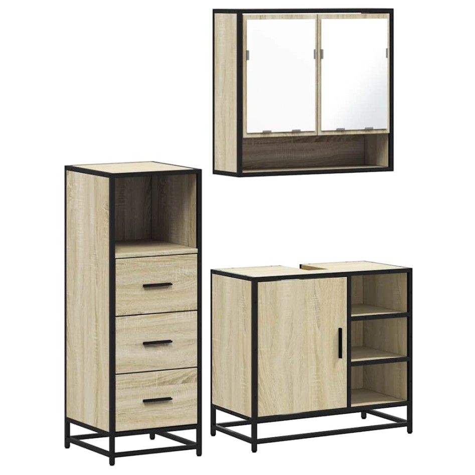 Set de muebles de baño 3 pzas madera contrachapada roble