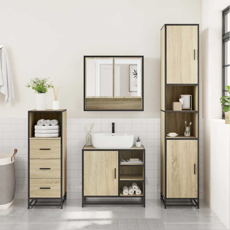 Set de muebles de baño 3 pzas madera contrachapada roble