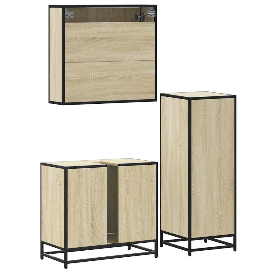 Set de muebles de baño 3 pzas madera contrachapada roble