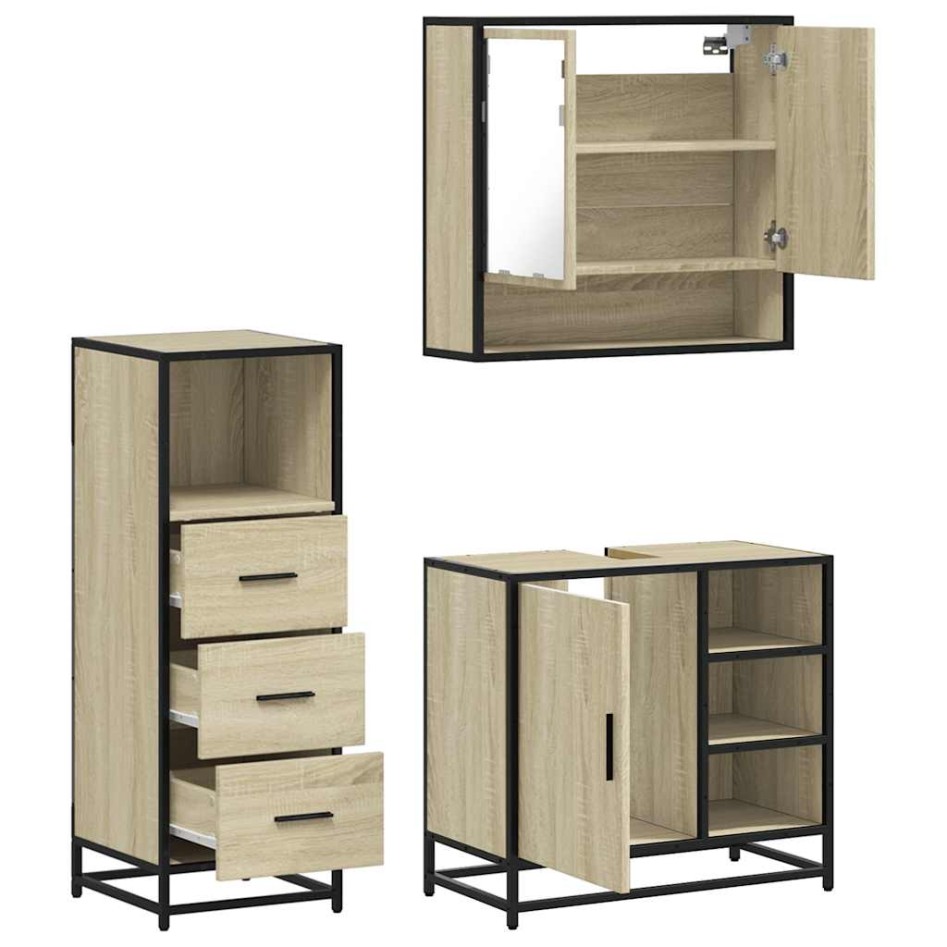 Set de muebles de baño 3 pzas madera contrachapada roble