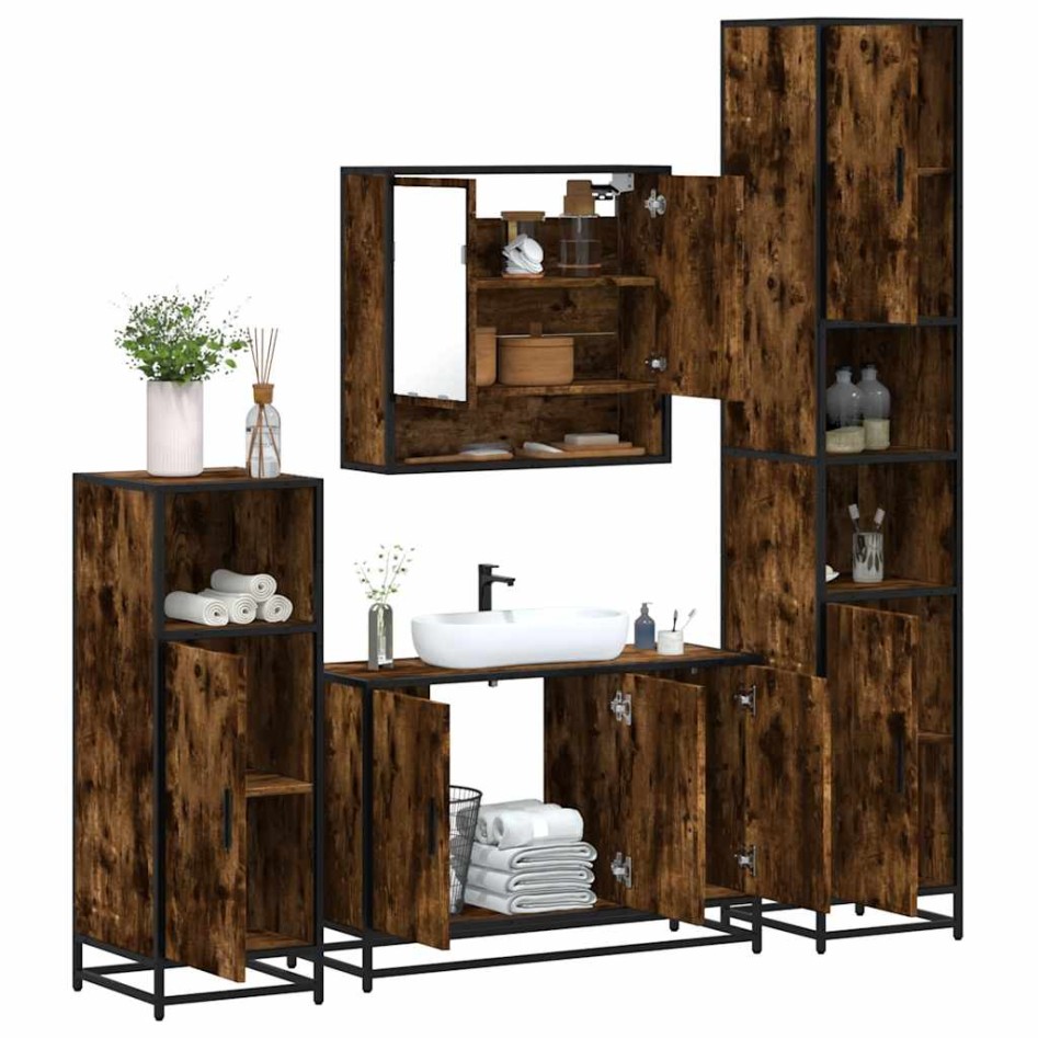Set de muebles baño 4 pzas madera contrachapada roble