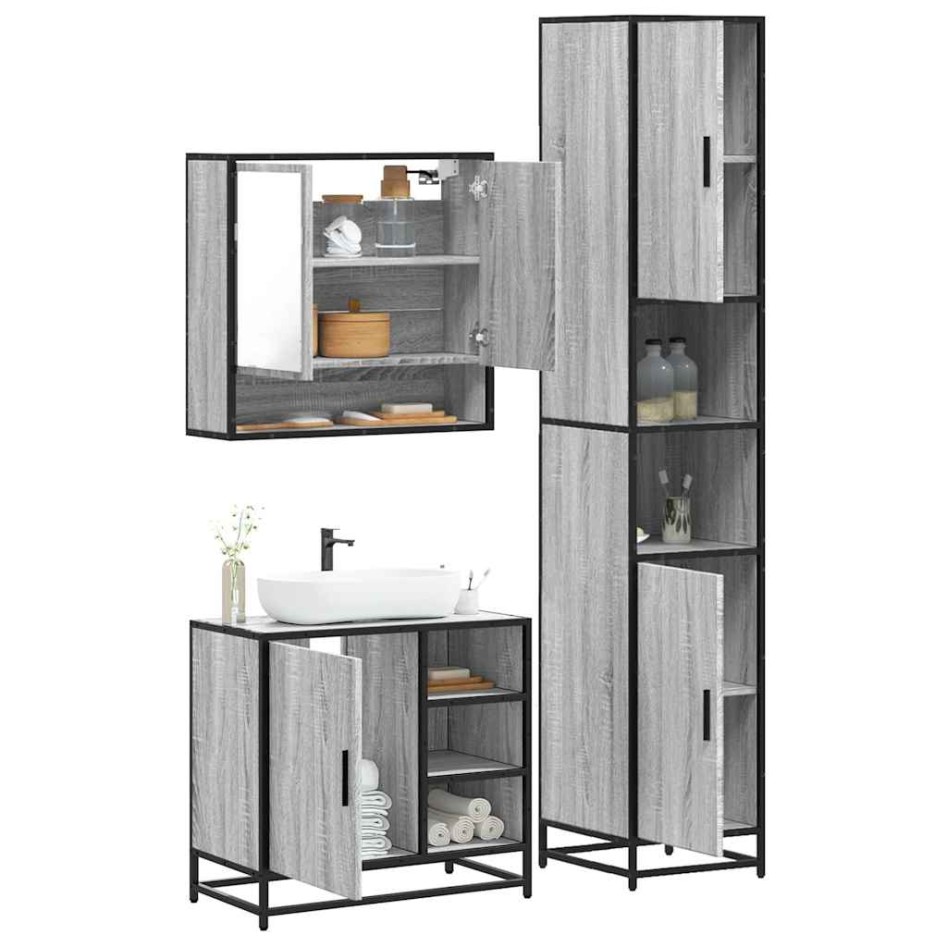Set de muebles de baño 3 pzas madera contrachapada gris