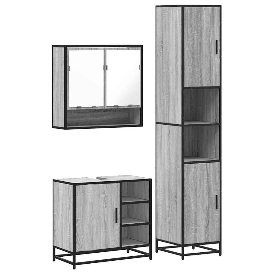 Set de muebles de baño 3 pzas madera contrachapada gris