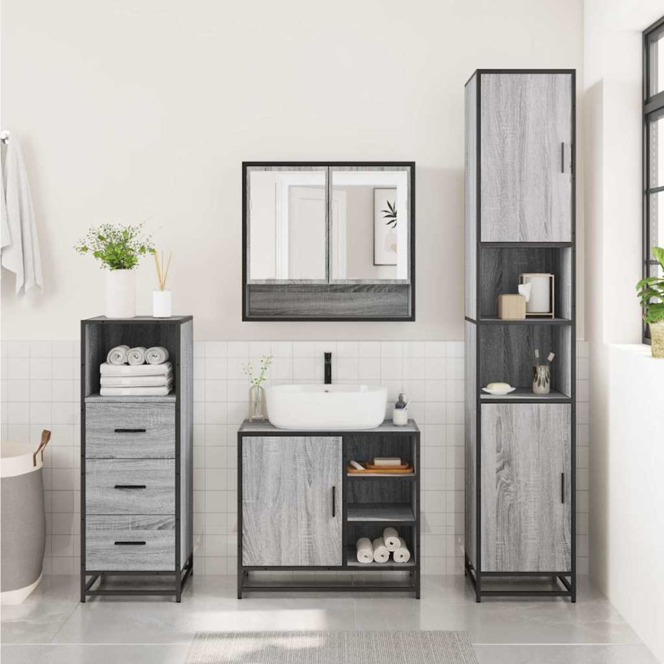 Set de muebles de baño 3 pzas madera contrachapada gris