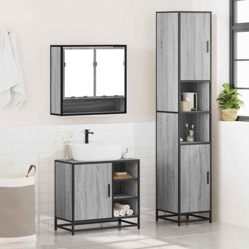 Set de muebles de baño 3 pzas madera contrachapada gris