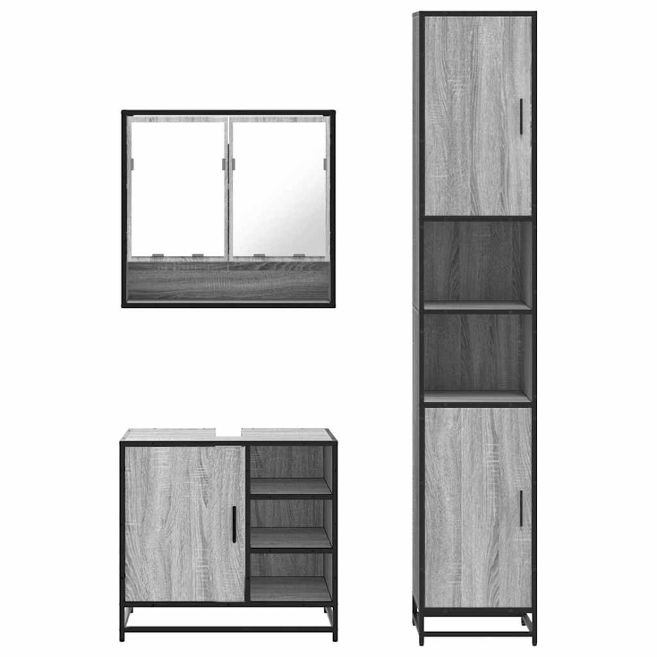 Set de muebles de baño 3 pzas madera contrachapada gris