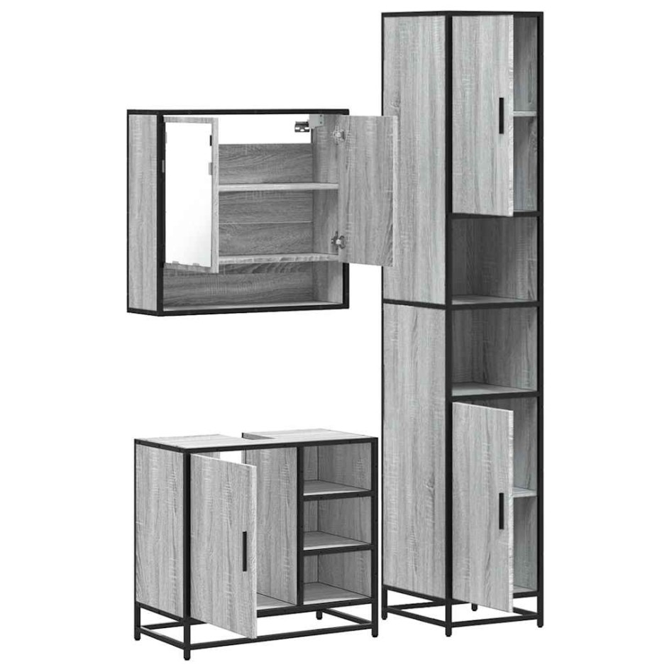 Set de muebles de baño 3 pzas madera contrachapada gris