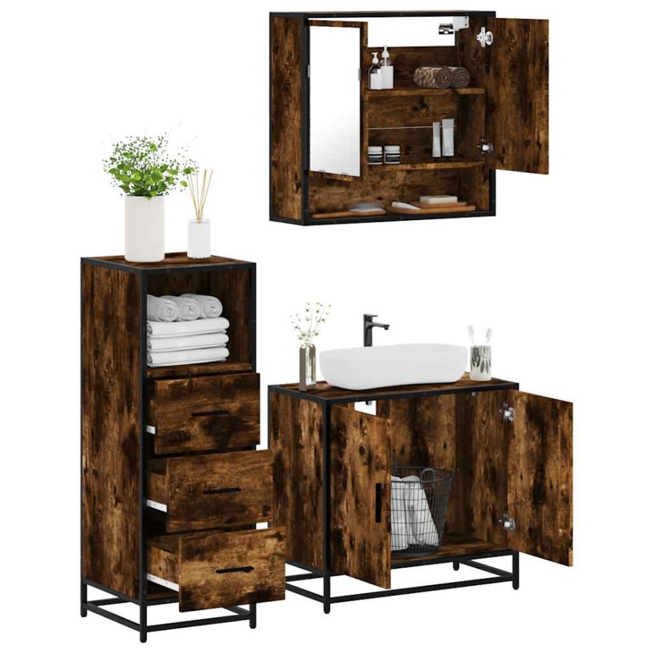 Set de muebles baño 3 pzas madera contrachapada roble