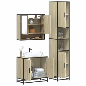 Set de muebles de baño 3 pzas madera contrachapada roble