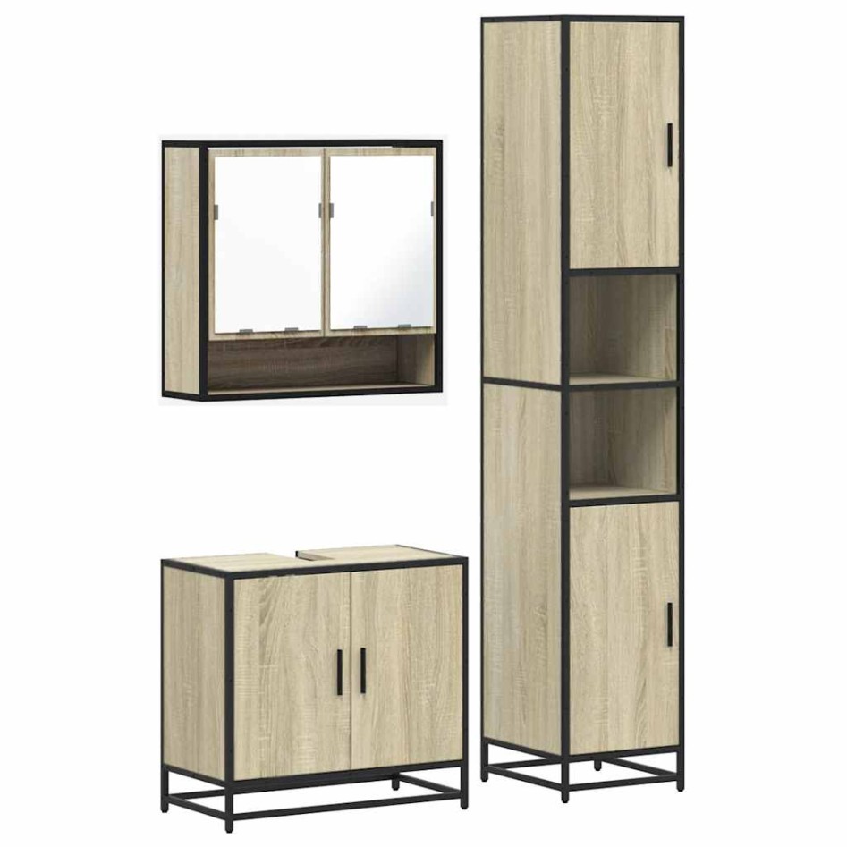 Set de muebles de baño 3 pzas madera contrachapada roble
