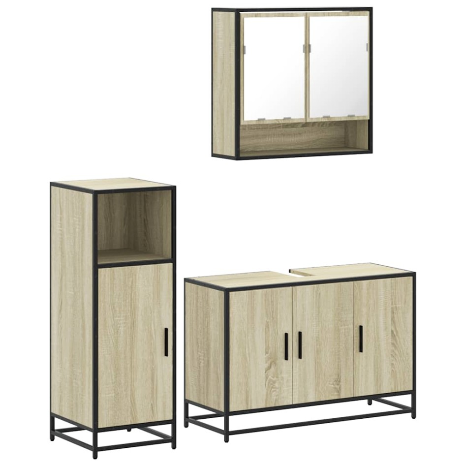 Set de muebles de baño 3 pzas madera contrachapada roble